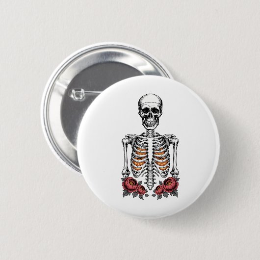 Badge Rond 5 Cm Funny Skeleton Citrouille Fall (Devant & derrière)