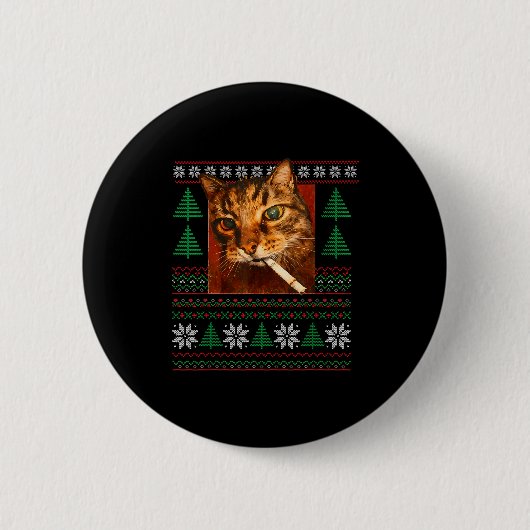 Badge Rond 5 Cm Funny Smoking Cat Meme Christmas Ugly (Devant)