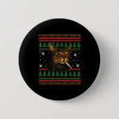 Badge Rond 5 Cm Funny Smoking Cat Meme Christmas Ugly Sweater Cat (Devant)