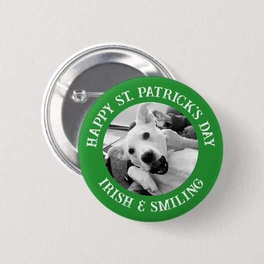 Badge Rond 5 Cm Funny St. Patrick's Day Irlandais et chien sourian (Devant & derrière)