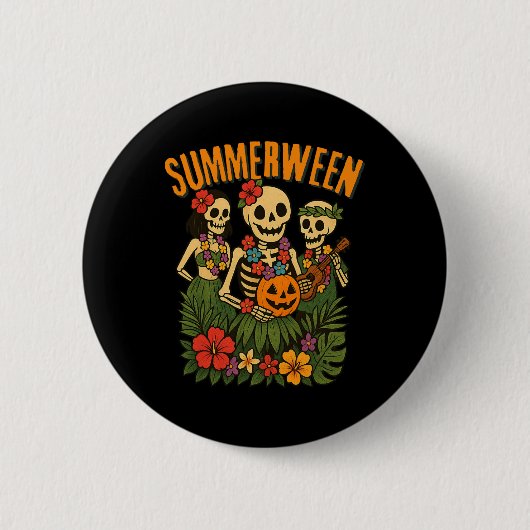 Badge Rond 5 Cm Funny Summerween Skeletons Luau Party Halloween Be (Devant)