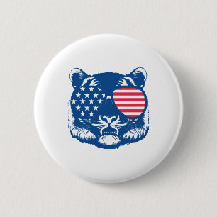 Badge Rond 5 Cm Funny Tiger American Flag Zoo Animal Patriotique 4