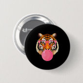 Badge Rond 5 Cm Funny Tiger Gles Blowing Bubble Gum Cute Tiger Fac (Devant & derrière)