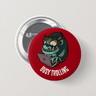 Badge Rond 5 Cm Funny Troll Busy Trolling Internet Laptop Cartoon