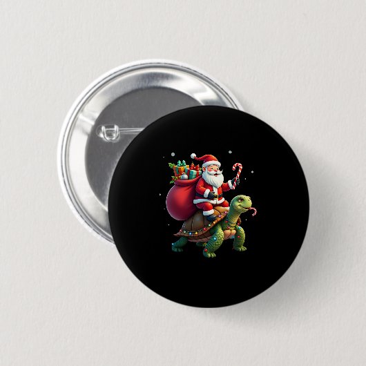 Badge Rond 5 Cm Funny Turtle Christmas Santa Riding Sea Turtle Xma (Devant & derrière)
