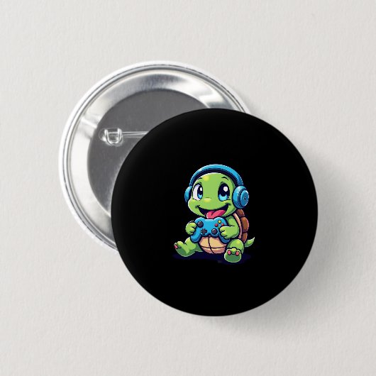 Badge Rond 5 Cm Funny Turtle Gamer Gaming Turtles Video Game (1) (Devant & derrière)