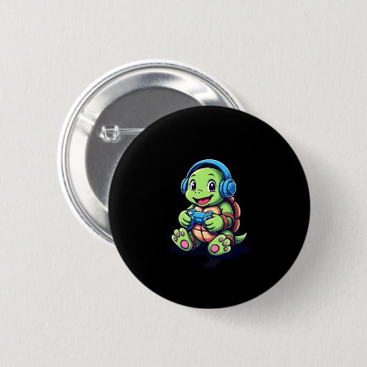 Badge Rond 5 Cm Funny Turtle Gamer Gaming Turtles Video Game (3) (Devant & derrière)