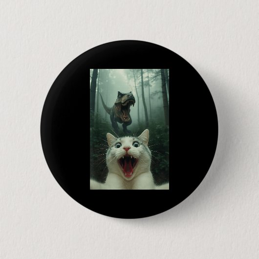Badge Rond 5 Cm Funny White Cat Selfie With T-rex Dinosaur, Cat Ki (Devant)