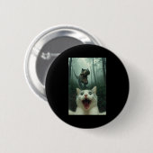 Badge Rond 5 Cm Funny White Cat Selfie With T-rex Dinosaur, Cat Ki (Devant & derrière)