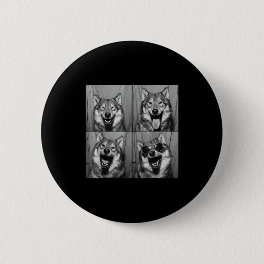 Badge Rond 5 Cm Funny Wolf Photo Booth Sungles Dog  (Devant)