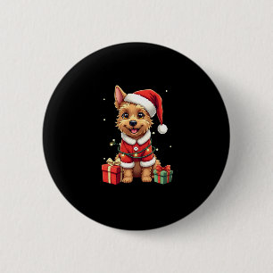 Badge Rond 5 Cm Funny Xmas Lighting Père Noël Frontière Terrier Ch