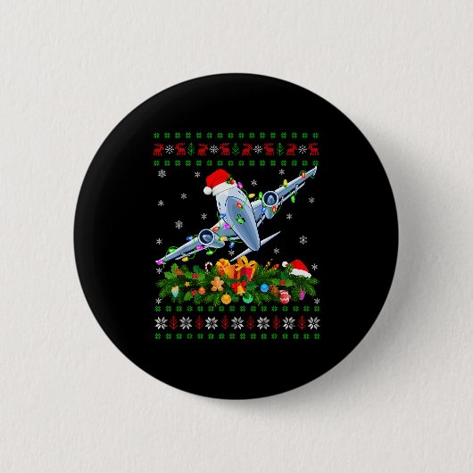Badge Rond 5 Cm Funny Xmas Lighting Tree Santa Ugly Airplane Chris (Devant)