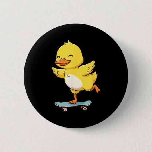 Badge Rond 5 Cm Funny Yellow Duck Skater Skateboard Ballerina Zoo (Devant)