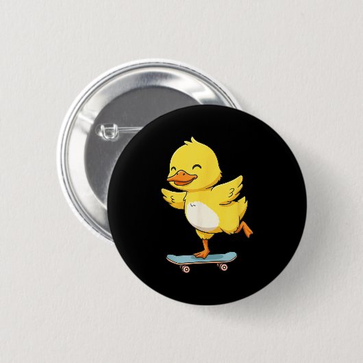 Badge Rond 5 Cm Funny Yellow Duck Skater Skateboard Ballerina Zoo (Devant & derrière)