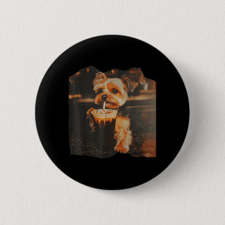 Badge Rond 5 Cm Funny Yorkie Drinking Iced Coffee Cute Dog Meme
