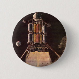 Badge Rond 5 Cm Fusée de science-fiction vintage décollant de la p