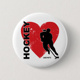 Badge Rond 5 Cm Fusée d'hockey de coeur d'amour de filles
