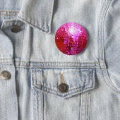 BADGE ROND 5 CM FUSHIA DISCO BALL DANCE PARTI (En situation)