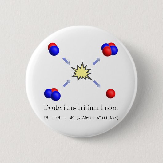 Badge Rond 5 Cm Fusion de Deutérium-Tritium avec l'équation (Devant)