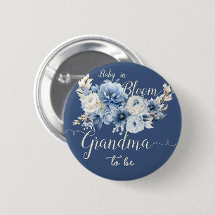 Badge Rond 5 Cm Futur bébé en fleurs élégantes bleues Grand-mère-à