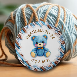 Badge Rond 5 Cm Futur mamie   Ours en peluche au crochet Baby Show