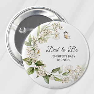 Badge Rond 5 Cm Futur papa, pivoines blanches Baby Shower/Brunch B