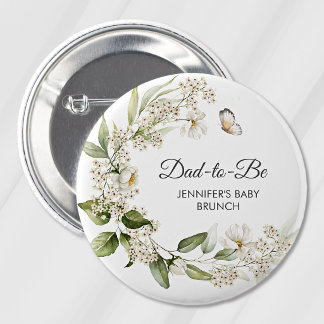 Badge Rond 5 Cm Futur papa White Peonies Baby Shower Bohème/Brunch