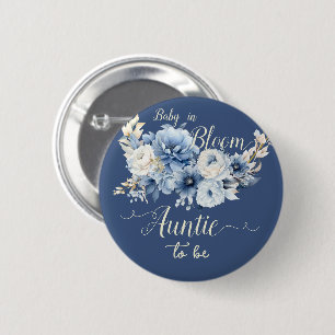 Badge Rond 5 Cm Futur Tante Fleur Bleue Élégante Bébé en Fleur