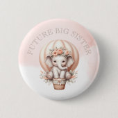 Badge Rond 5 Cm Future Big Sister Baby Shower Peach Elephant (Devant)