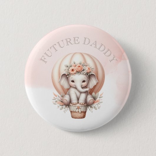 Badge Rond 5 Cm Future Daddy Baby Shower Peach Elephant (Devant)
