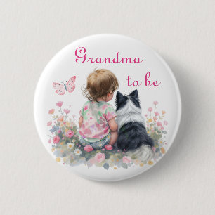 Badge Rond 5 Cm Future grand-mère Baby-Shower rose pour bébé fil