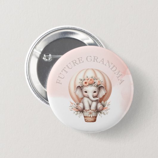 Badge Rond 5 Cm Future Grandma Baby Shower Peach Elephant (Devant & derrière)
