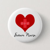 Badge Rond 5 Cm Future infirmière - coeur de la Croix-Rouge ECG (Devant)