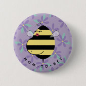 Badge Rond 5 Cm Future maman abeille violette florale (Devant)