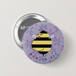 Badge Rond 5 Cm Future maman abeille violette florale