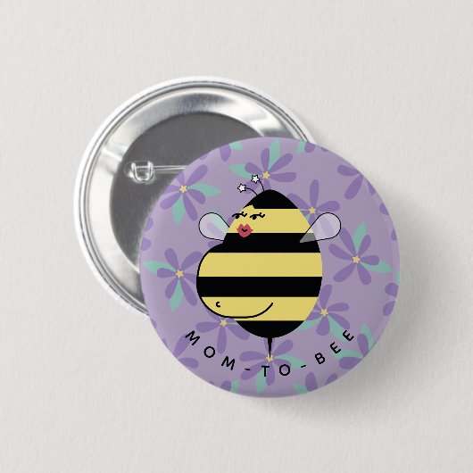 Badge Rond 5 Cm Future maman abeille violette florale (Devant & derrière)
