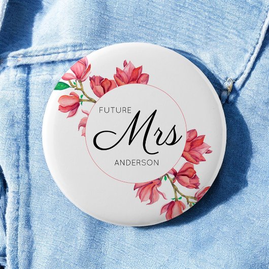 Badge Rond 5 Cm Future Mme Blanc Fleurs Mariage