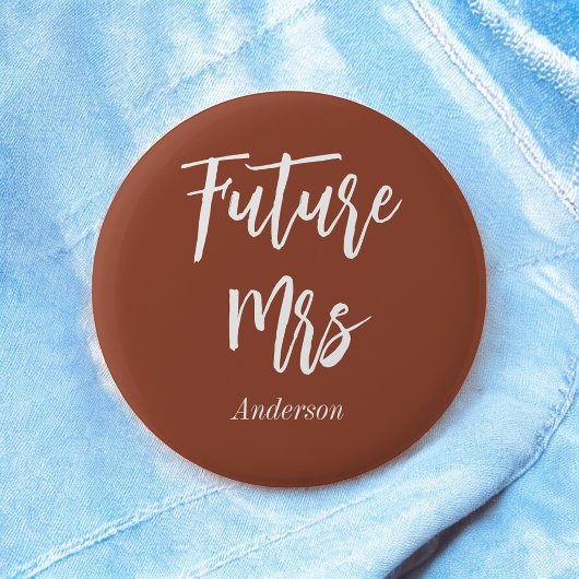 Badge Rond 5 Cm Future Mme Mariée Terracotta Brun Blanc Bouton