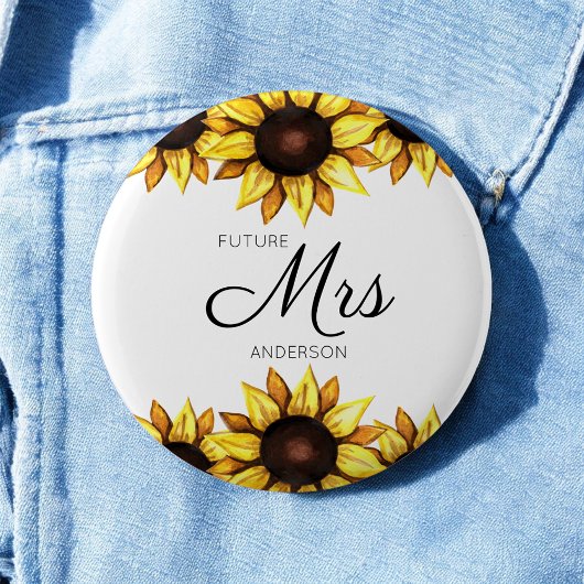 Badge Rond 5 Cm Future Mme Tournesol Jaune Mariage Blanc