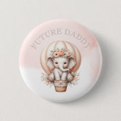 Badge Rond 5 Cm Future Papa Baby Shower Éléphant Rose (Devant)