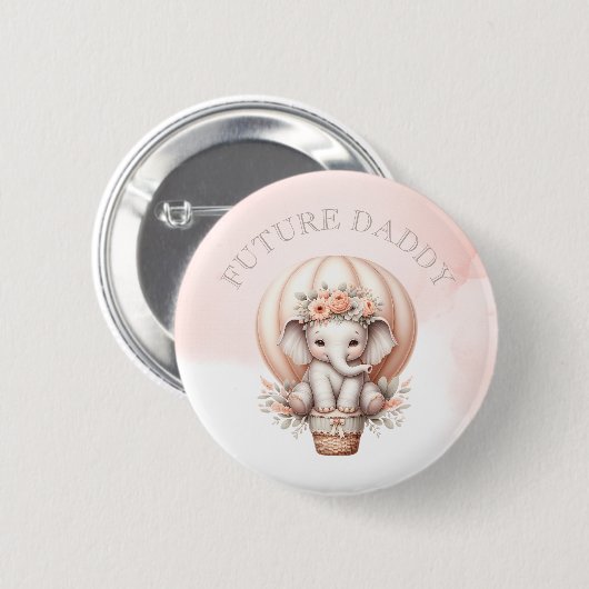 Badge Rond 5 Cm Future Papa Baby Shower Éléphant Rose (Devant & derrière)