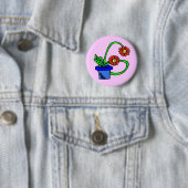 Badge Rond 5 Cm G - Bouton Monogramme Fleurs (En situation)