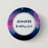 Badge Rond 5 Cm Galaxie rose & bleu Nebula & étoiles Abstrait (Devant)
