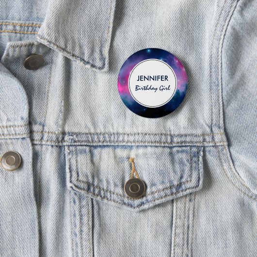 Badge Rond 5 Cm Galaxie rose & bleu Nebula & étoiles Abstrait (En situation)