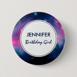 Badge Rond 5 Cm Galaxie rose & bleu Nebula & étoiles Abstrait