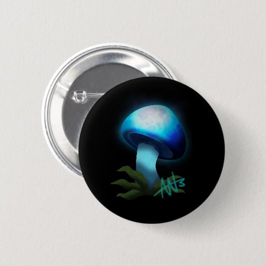 Badge Rond 5 Cm Galaxy Shiitake brillant bleu clair champignons (Devant & derrière)