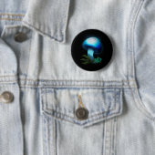 Badge Rond 5 Cm Galaxy Shiitake brillant bleu clair champignons (En situation)