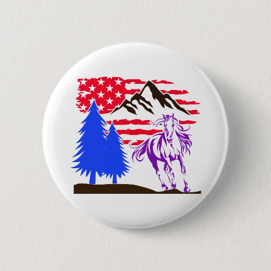 Badge Rond 5 Cm Galloping Wild Mountain Horse (Devant)