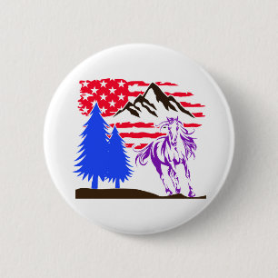 Badge Rond 5 Cm Galloping Wild Mountain Horse