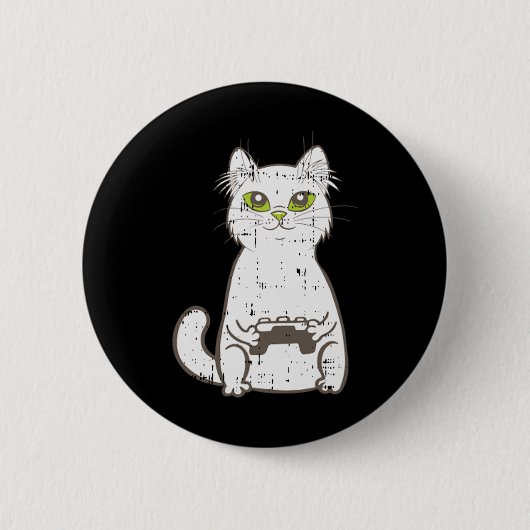 Badge Rond 5 Cm Gamer Cat Video Game Controller Cute Gaming Geek G (Devant)